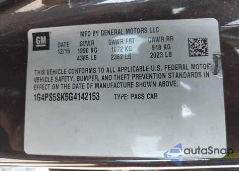 2016 Buick Verano Leather Group z USA, uszkodzony, nr VIN 1G4PS5SK5G4142153